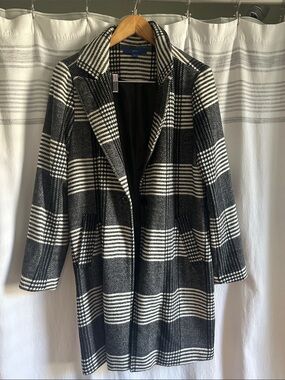 Apt. 9 Black and White Plaid Trench Coat
